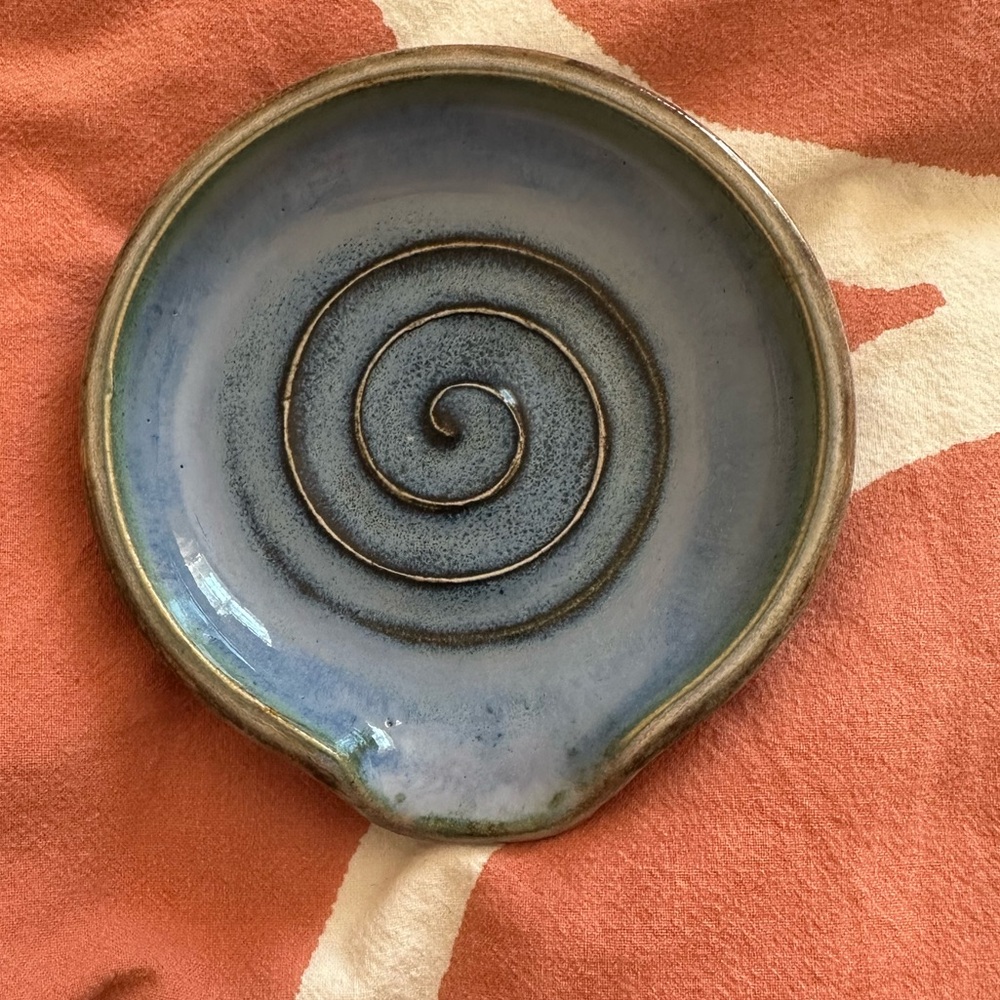 Handcrafted Blue Spiral Ceramic Spoon rest.